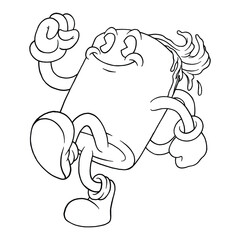 coloring illustration of happy walking coffee mug mascot