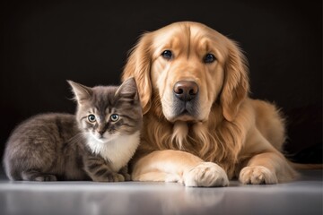 Friendship between cute dog and cat