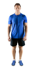 Male athlete in sport wear isolated on white background