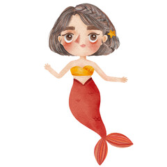 Cute Mermaid illustration watercolor clipart  printable kids fashion sublimation children books girl birthday party invitation card greeting cards
