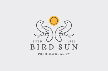 bird logo vintage with sun vector illustration design