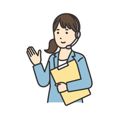 資料を持って案内するオペレーターの女性のイラスト