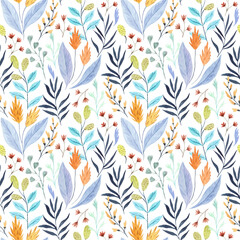 Fototapeta na wymiar Seamless pattern with wild tropical flowers. Watercolor illustration