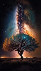 Fototapeta na wymiar Tree of Life: A Majestic Symbol of Eternity in the Vast Expanse of the Cosmic Plains in 8K created with generative ai technology