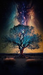 Fototapeta na wymiar Tree of Life: A Majestic Symbol of Eternity in the Vast Expanse of the Cosmic Plains in 8K created with generative ai technology