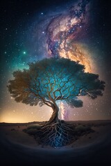 Tree of Life: A Majestic Symbol of Eternity in the Vast Expanse of the Cosmic Plains in 8K created with generative ai technology