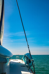 Sunset view from catamaran yacht in Krabi, Thailand
