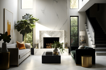 Fototapeta na wymiar Modern minimalist living room, 3d illustration for mockup, design