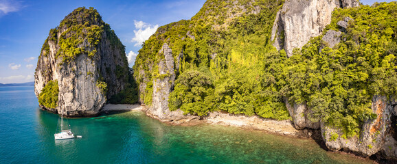 Aerial view of Koh Kai chicken island and Ko Khom in Krabi, Thailand