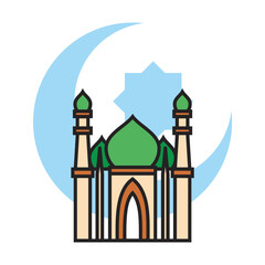 silver color mosque icon with moon and star Ramadan and Islamic Eid