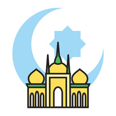 gold color mosque icon with moon and stars Ramadan and Islamic Eid