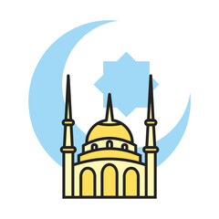yellow color mosque icon with moon and star Ramadan and Islamic Eid