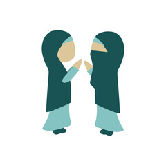 muslim woman icon shaking hands Ramadan and Islamic Eid