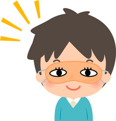 目の絵が描かれたアイマスクをした男性