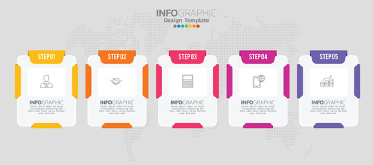 Infographic with 6 steps, options, parts, steps and processes.