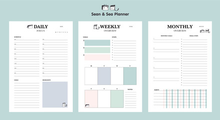 Daily and Weekly and Monthly planner template. Plan your day more easily and more happiness.