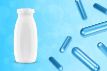 Probiotic products. Concept - Yoghurt with probiotic content. Microbiome on blue background. EPS10 vector
