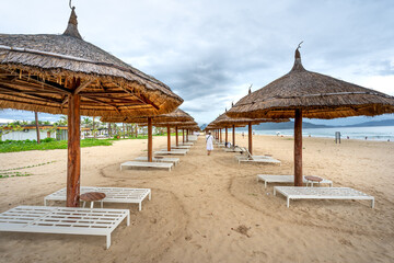 The umbrellas and chairs by the seaside Bai Dai in Khanh Hoa province, Vietnam