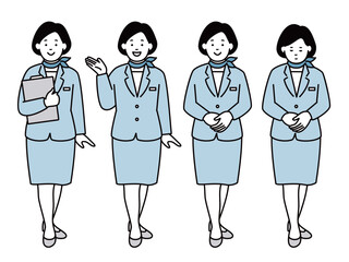 女性の受付嬢・キャビンアテンダントのイラスト素材　セット