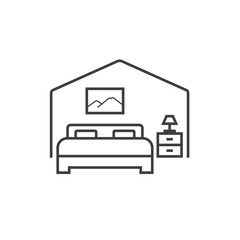 illustration of double bed, hotel icon, vector art.
