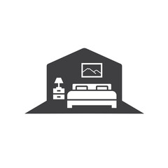 illustration of double bed, hotel icon, vector art.