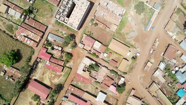 kibera aerial drone slum nairobi kenya neighborhood dirty pollution sewage system Africa residence famous. Drone fying in the rutal settlement of loitokitok kenya