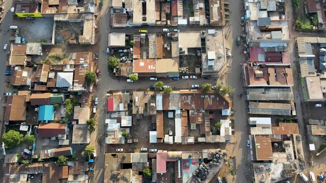 kibera aerial drone slum nairobi kenya neighborhood dirty pollution sewage system Africa residence famous. Drone fying in the rutal settlement of loitokitok kenya