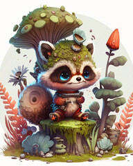 Cute Baby Racoon in a Surreal Whimsical Environment, AI Generated