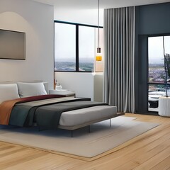 19 A sleek and modern bedroom with clean lines, simple furniture and a pop of color1, Generative AI