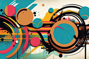 Background with colored circles and lines that is abstract. lovely graffiti street art. Fashion inspired abstract drawings can be seen on the city's walls. Contemporary Urban Culture. Generative AI