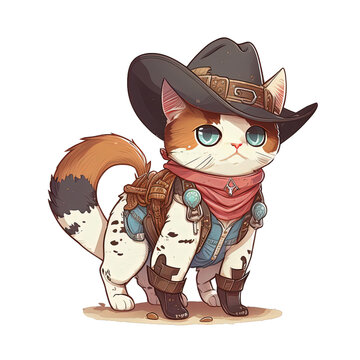 Cat wearing cowboy uniform, generated AI, generated, AI