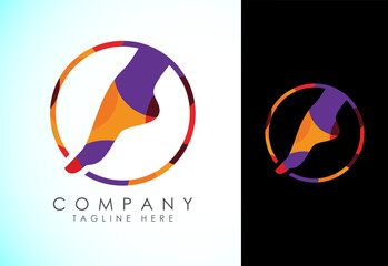 Polygonal foot and care icon logo template, Low poly foot and ankle healthcare