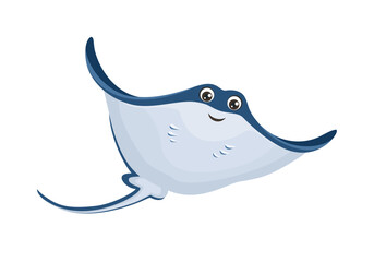 Cute ramp fish isolated on white. Vector flat illustration. Smiling stingray icon. Cartoon sea animal.  - obrazy, fototapety, plakaty