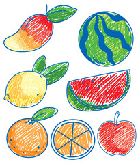 Simple children scribble of fruit
