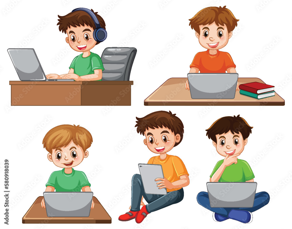 Canvas Prints set of children using laptop