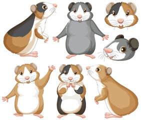 Set of hamster rodents cartoon character