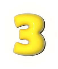 Yellow pastel color number 3 Voluminous inflated color numbers from balloon