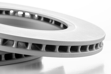 close-up brake discs on a white background, spare parts 