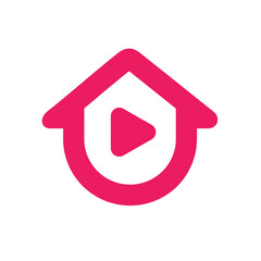 Video house logo design template, home and play button logo icon vector