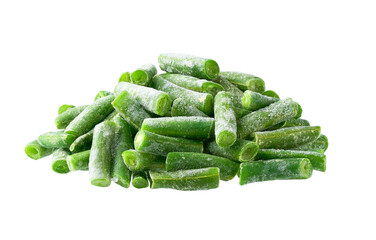 bunch of frozen green beans isolated on a white background. frozen green beans isolated.