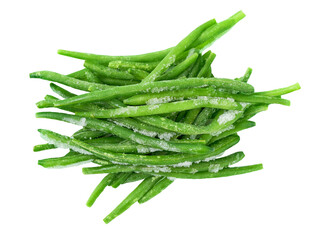 frozen green beans isolated on a white background, top view. frozen green beans isolated.