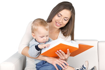 Mother and Baby Looking at Book