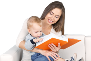Mother and Baby Looking at Book