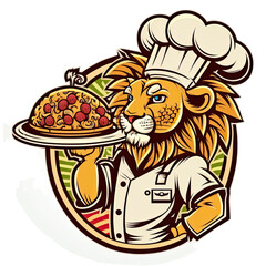 Lion serving pizza chef, generated AI, generated, AI