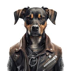 Dog wearing leather jacket, generated AI, generated, AI