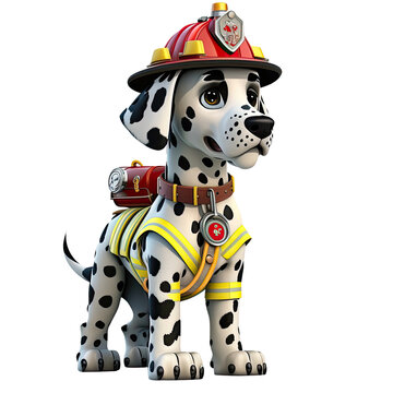 Cartoon dalmation puppy firefighter, generated AI, generated, AI