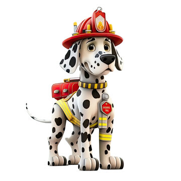 Cartoon dalmation dog firefighter, generated AI, generated, AI
