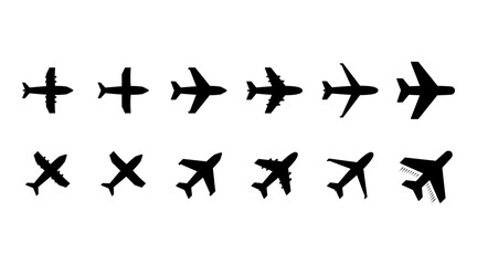 set of plane icon in black color