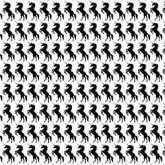 Unicorn legendary creature seems horse with horn forehead and action lifting  front leg drawing in black and white pattern vector