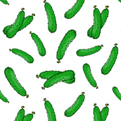 Seamless pattern with cucumber. Vector bright background with vegetables